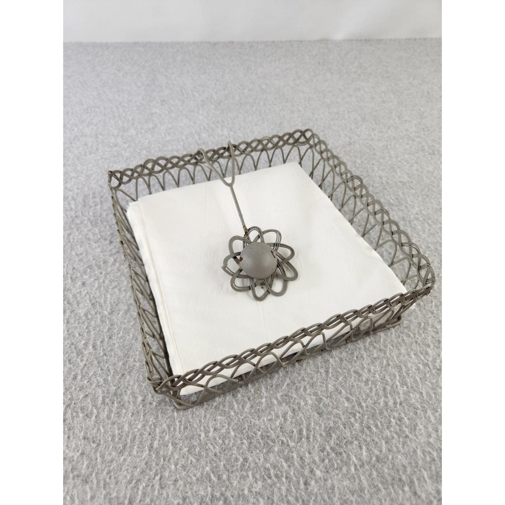 Vintage Weighted Arm Napkin Holder Metal Wire Farmhouse Kitchen Decor Shabby